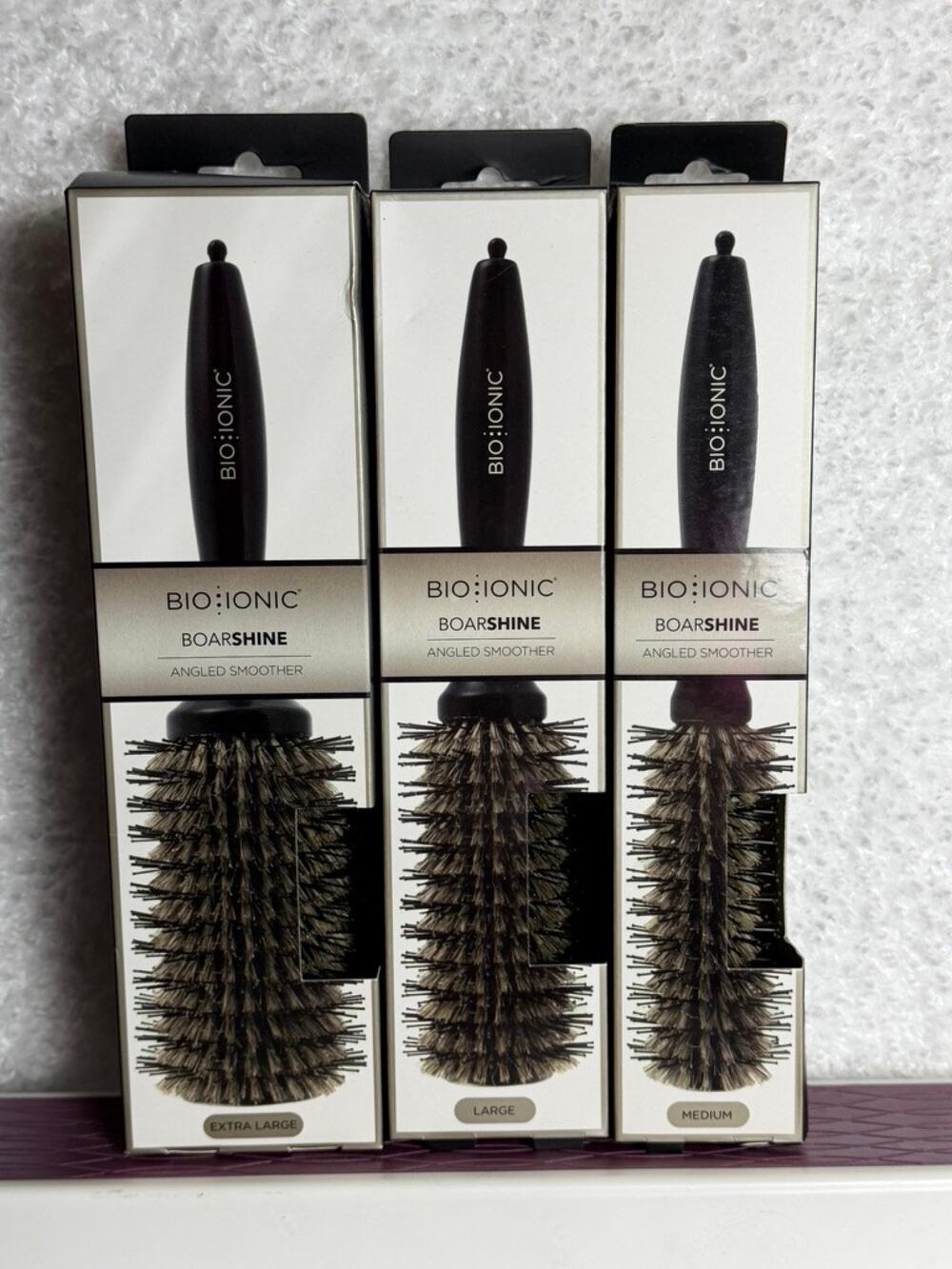 Bio Ionic BoarShine Angled Smoother Brush Set of 3: X-Large/Large/Medium - RARE!